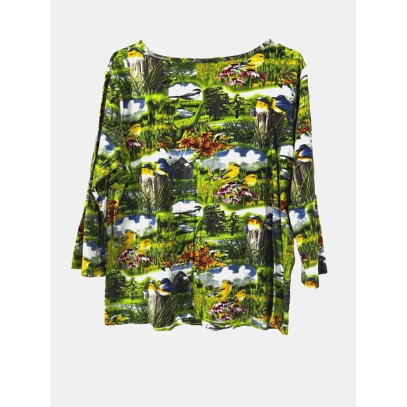 Collections L Vibrant Granny 3/4 Sleeve Barn Birds Floral Sequin Country Grandma - Picture 2 of 10